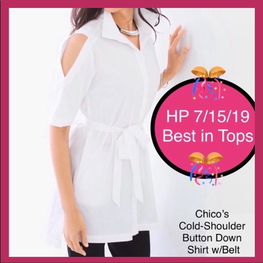 Chico’s White Button Down Tie Waist Tunic